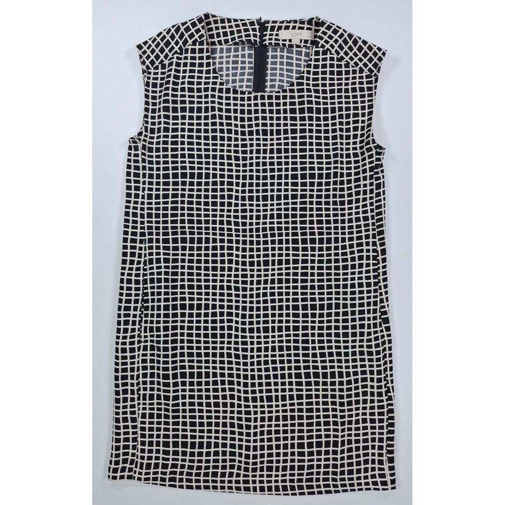 LOFT Sheath Dress Womens MP Petite Black White Checkered Sleeveless Pockets Work